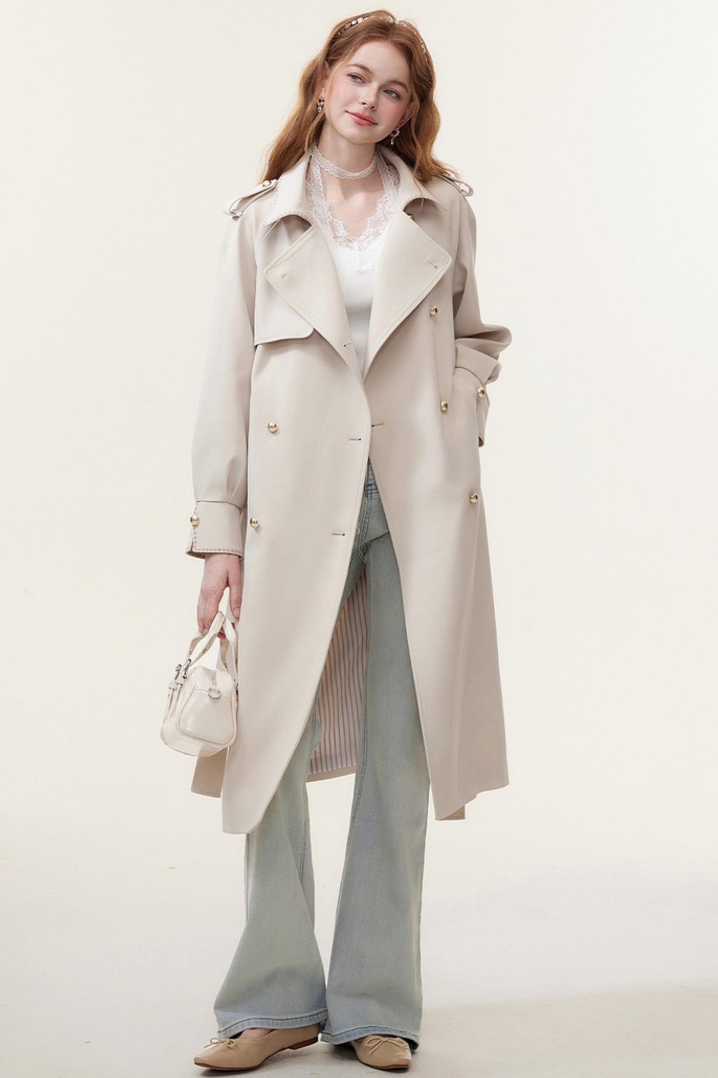 Oatmeal Chic Double-Breasted Trench Coat