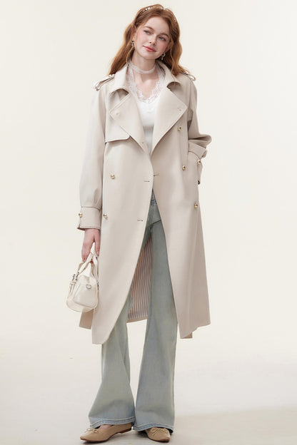 Oatmeal Chic Double-Breasted Trench Coat