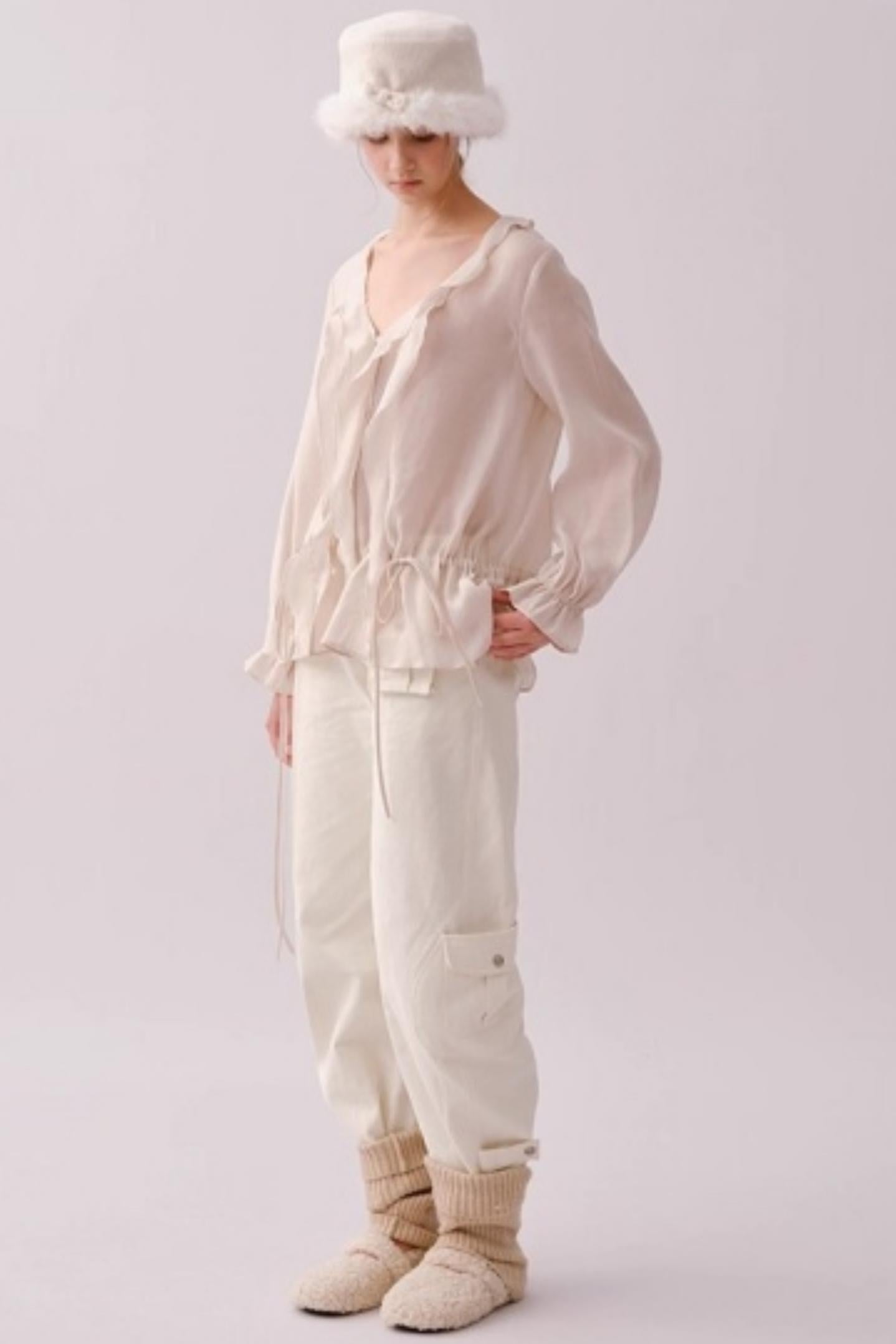 Lyocell Ruffled V-Neck Top