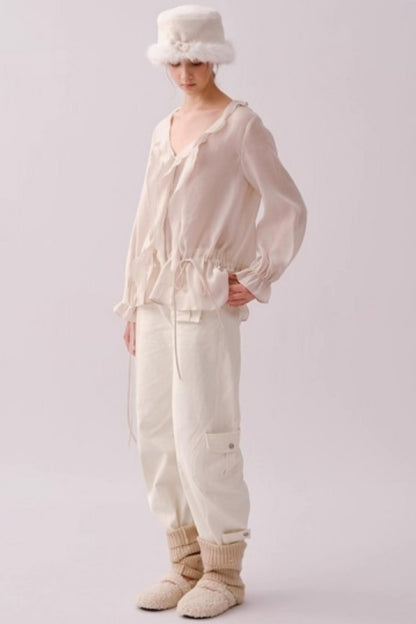 Lyocell Ruffled V-Neck Top