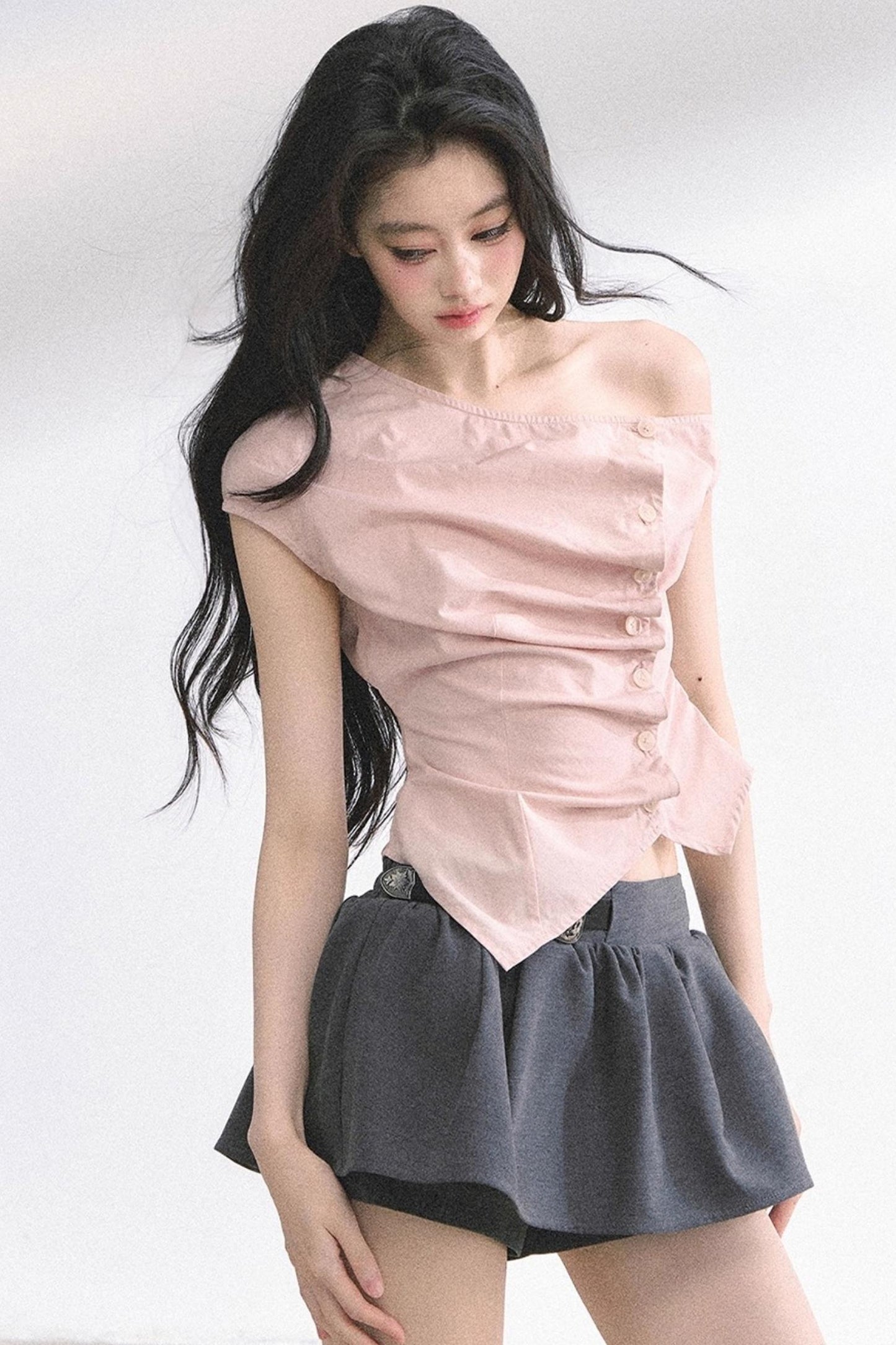 French Lace Asymmetrical Slim Fit Top