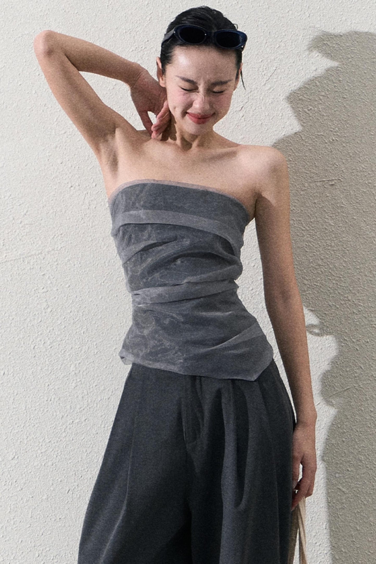 캐주얼 슬림 자켓 & 와이드 레이스 팬츠 세트 