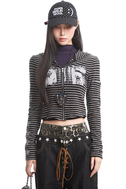 Retro Striped Hooded Sweatshirt