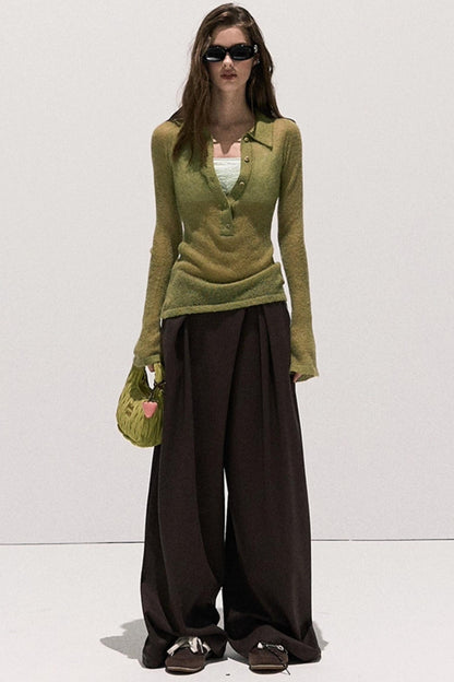 V-Neck Long Sleeve Wool Knit Top