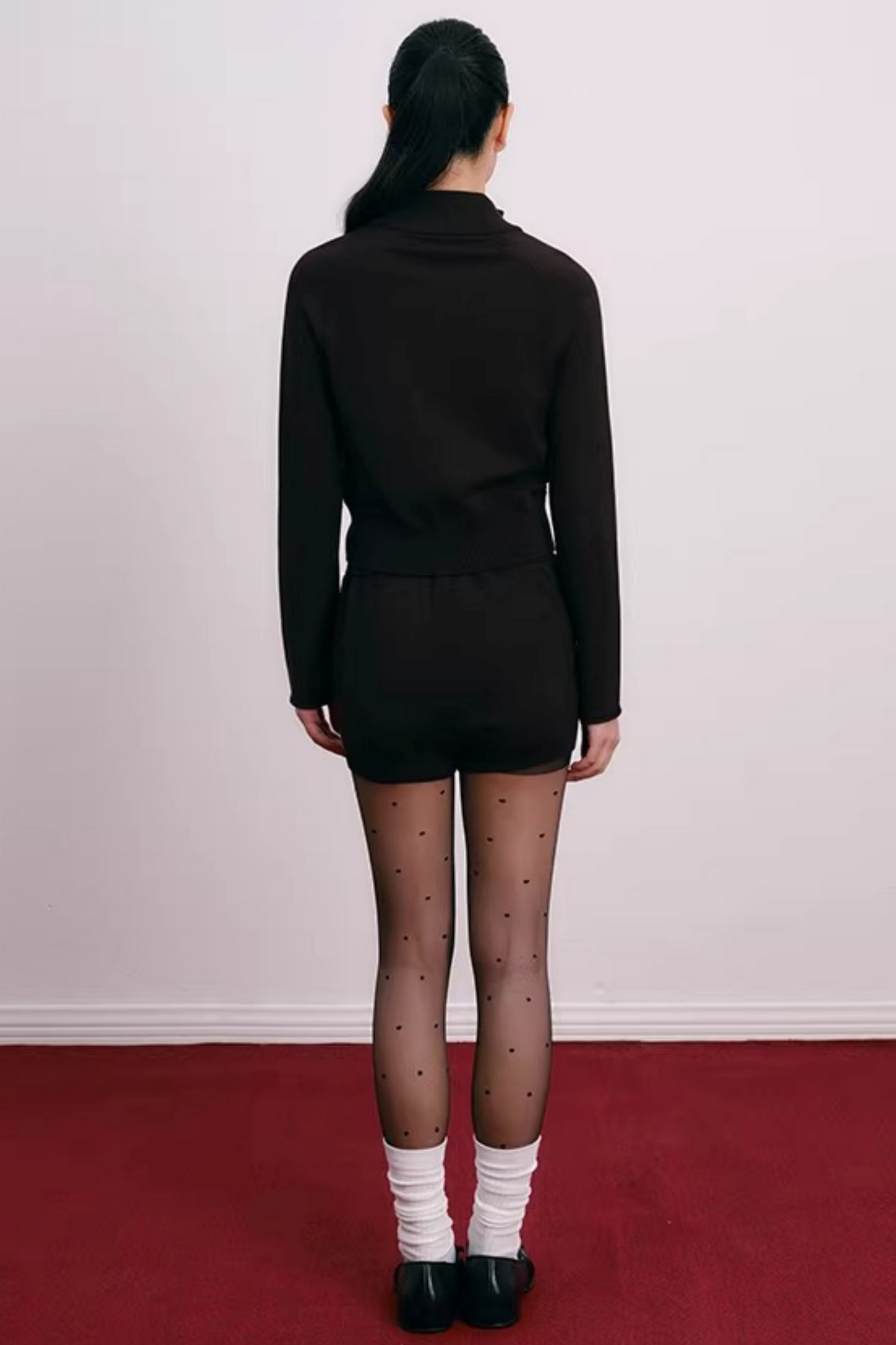 Cherry Embroidery Half-Zip Top Set