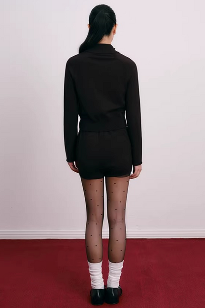 Cherry Embroidery Half-Zip Top Set