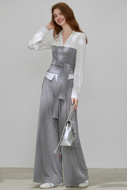 Summer Autumn Knitted Fake Two-Piece Set-Up