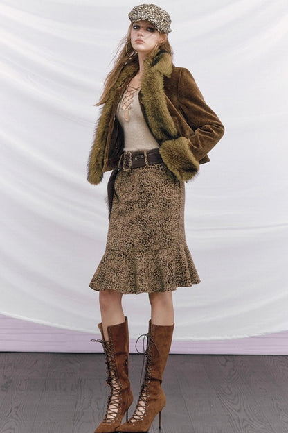 Leopard Wool Patchwork Skirt