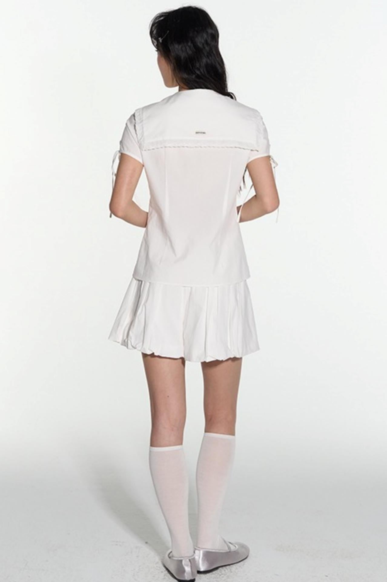 Navy Lace Collar Top & Skirt Set-Up