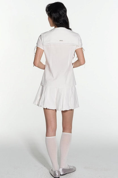 Navy Lace Collar Top & Skirt Set-Up