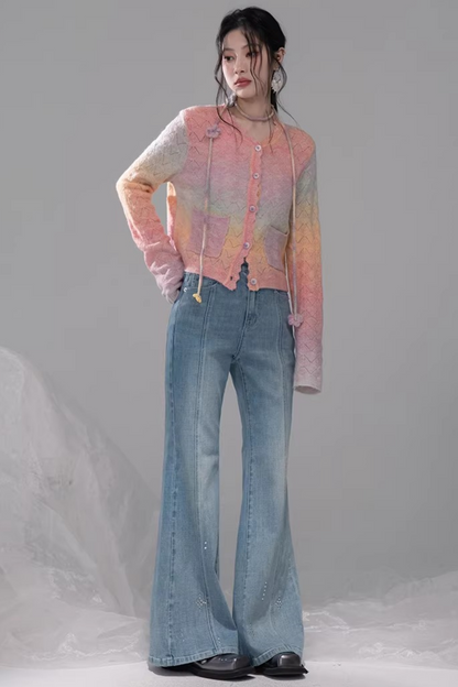 Starlight Blue Rhinestone Flared Jeans