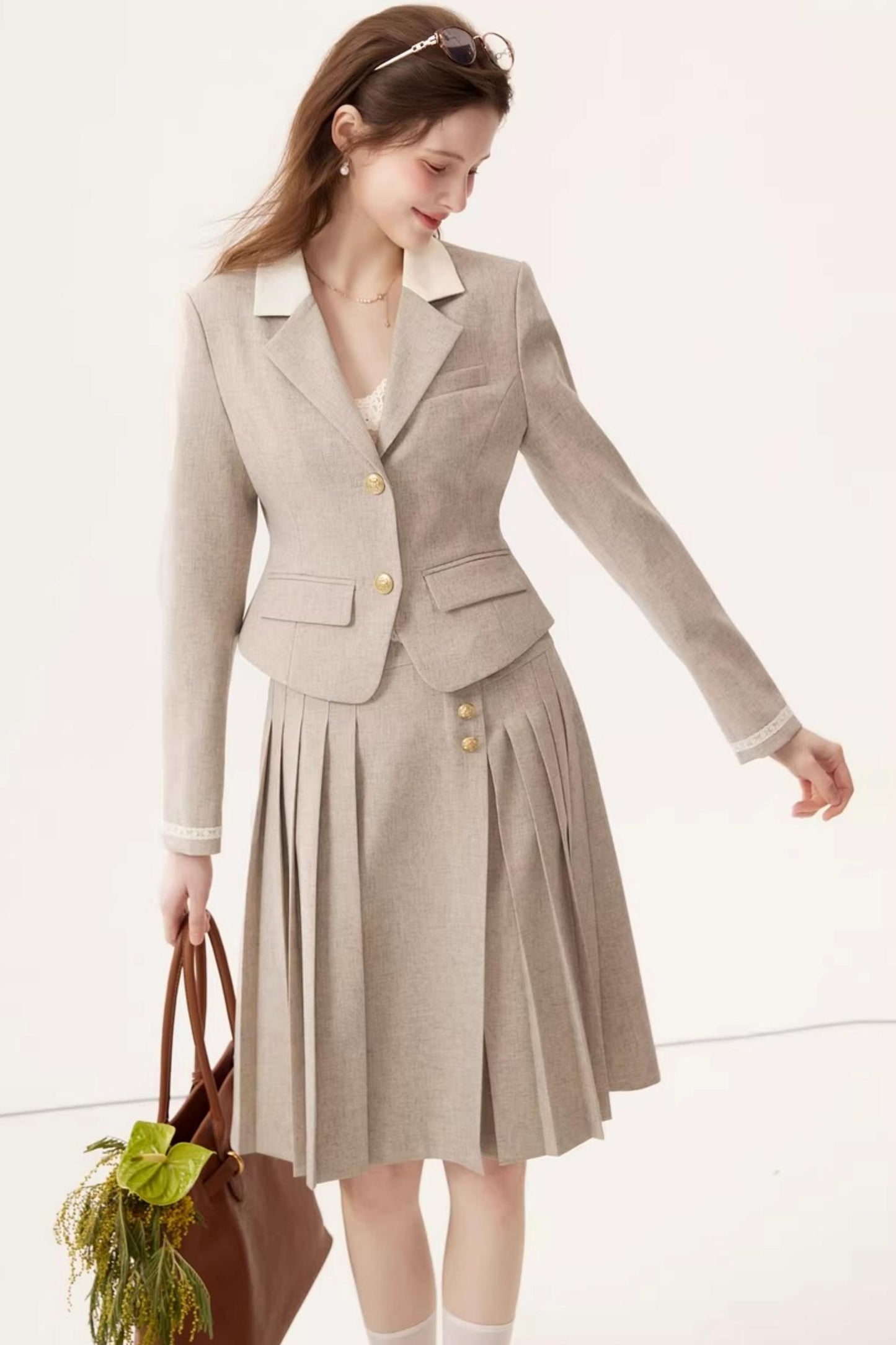 High-Waisted Pleated Midi Skirt