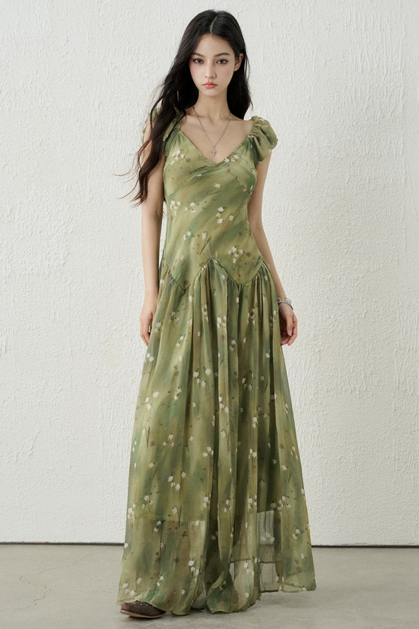 Green Floral Long Dress
