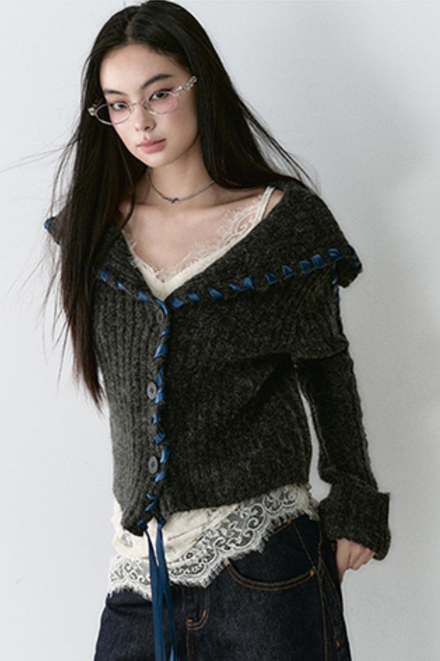 Big Lapel Alpaca Knit Cardigan