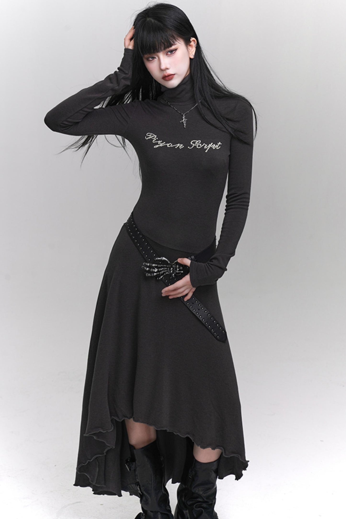 Elegant Gray Black Gothic Dress