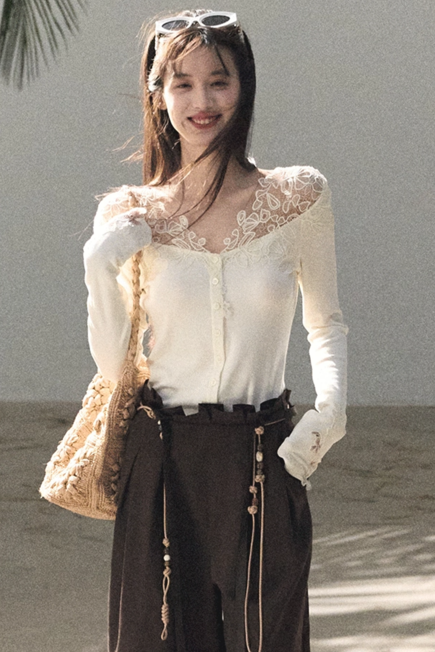 Lange Hose aus plissiertem Mikro-Samt