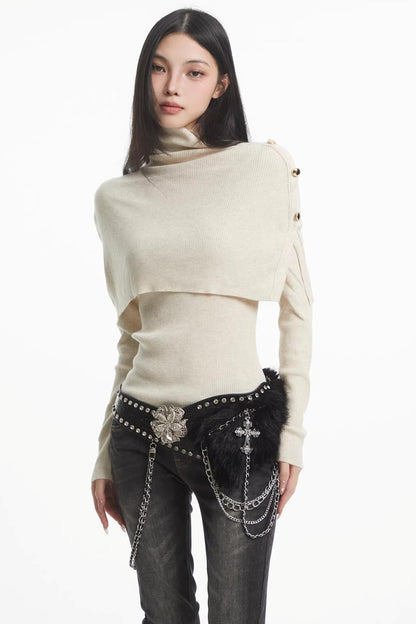 Apricot Turtleneck Knit Sweater