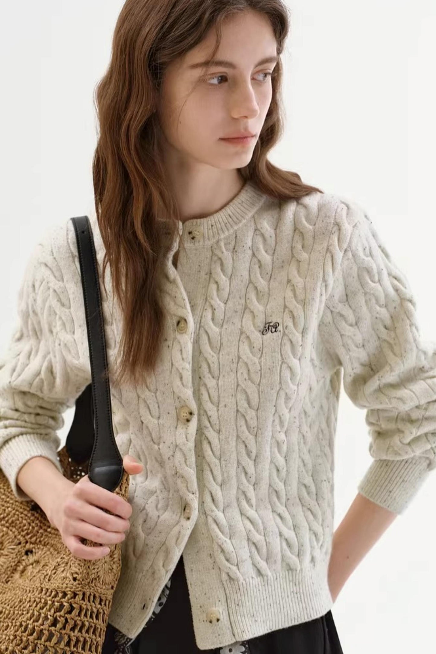 Speckled Cable Knit Cardigan