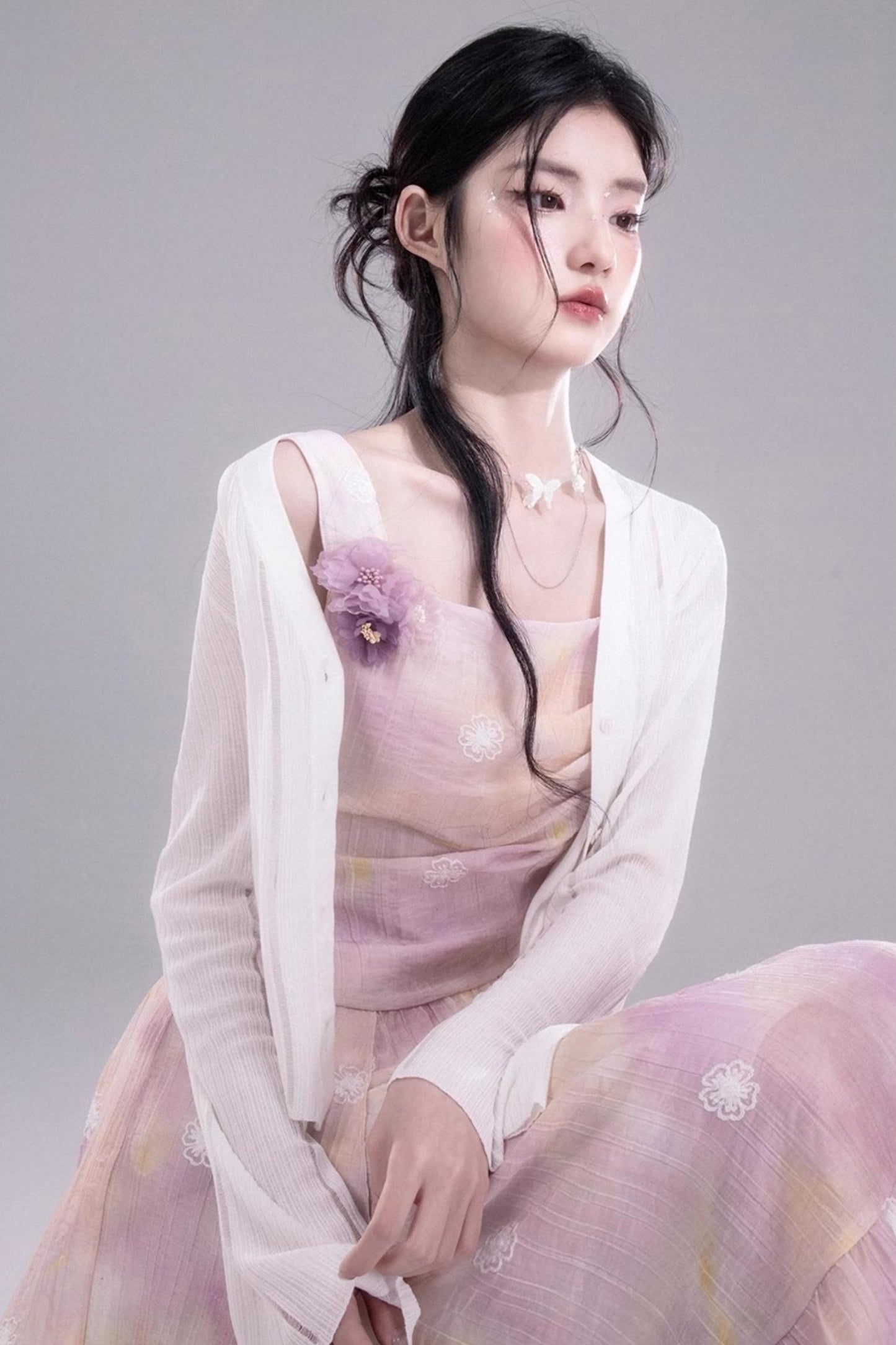 Purple Floral Sleeveless Dress