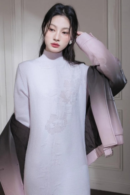 Light Purple Wool Floral Dress Set