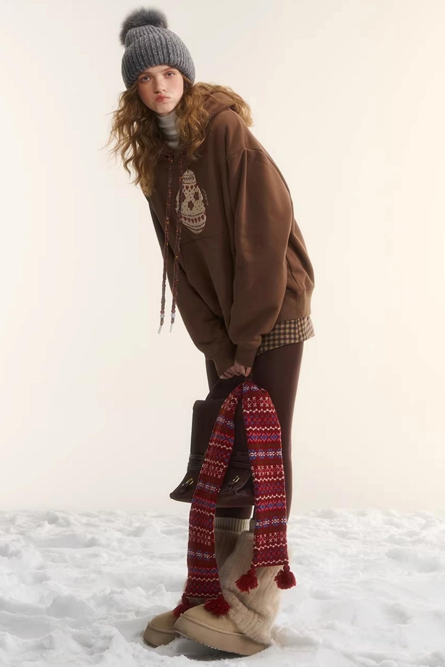 Brushed Fair Isle Hooded Top