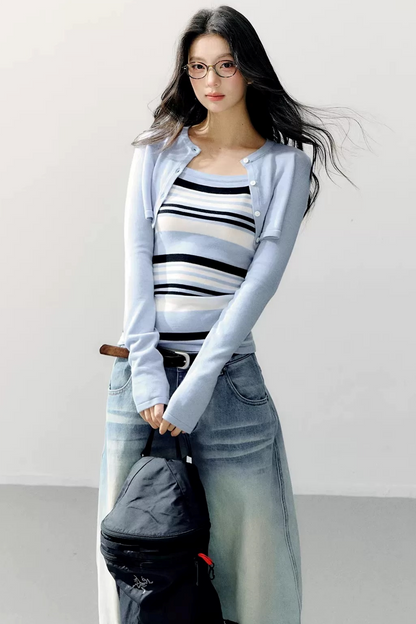 Conjunto de blusa de tirantes a rayas