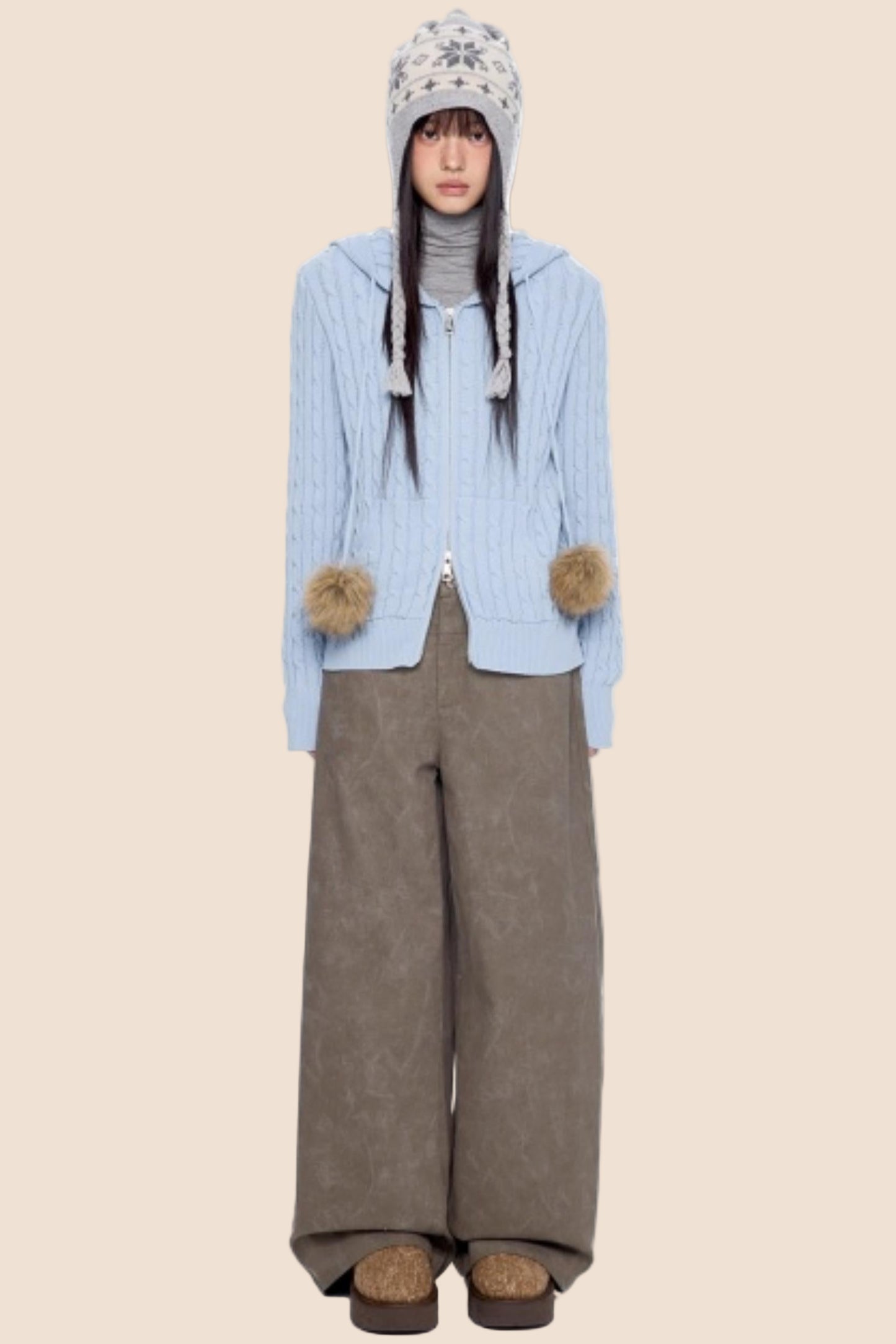 Furball Twisted Knit Hooded Cardigan