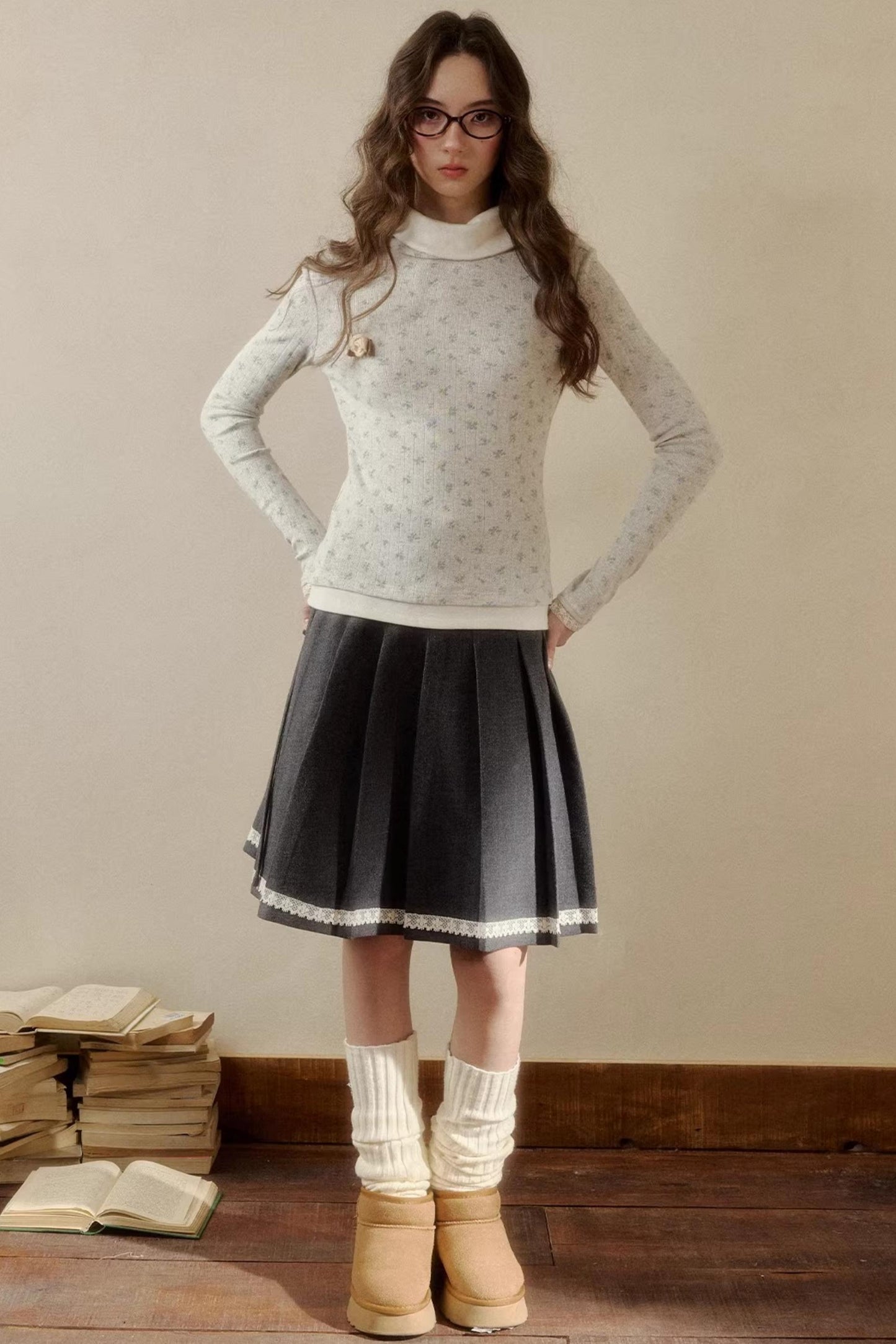 Floral Knit Long-Sleeve Top