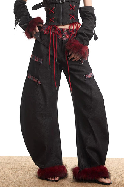 Plaid Patchwork Denim Set-Up