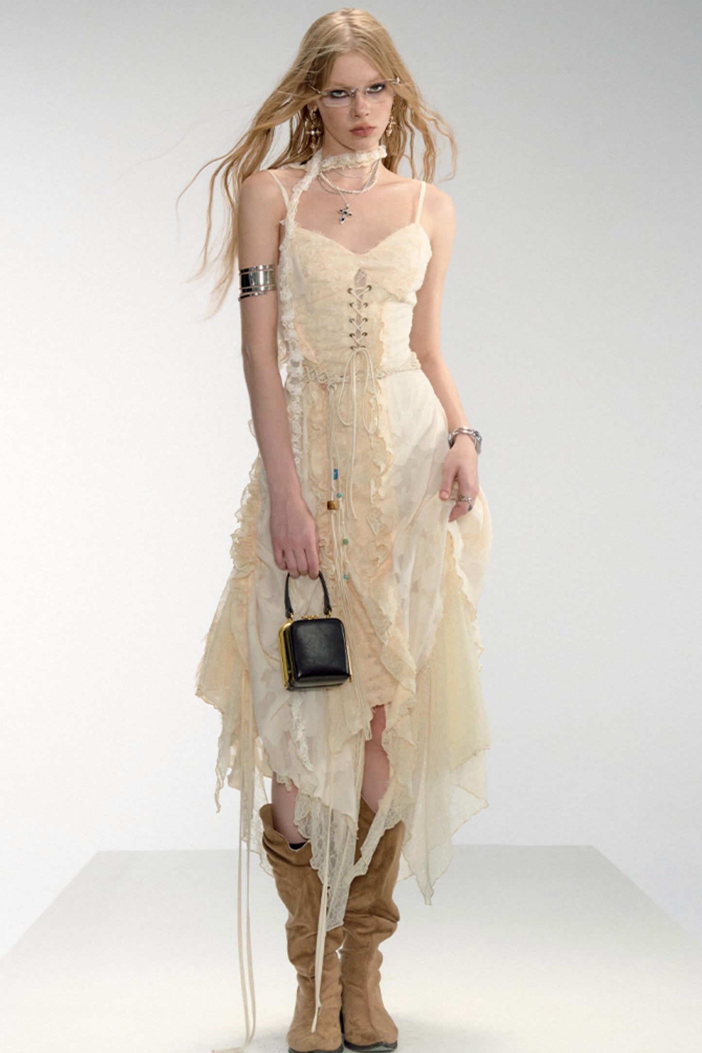 Lace Patchwork Drawstring Dress