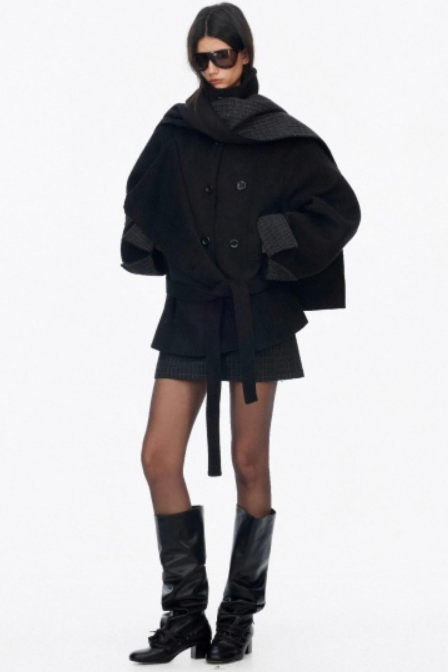 Asymmetrical Wool Coat Skirt Set-Up