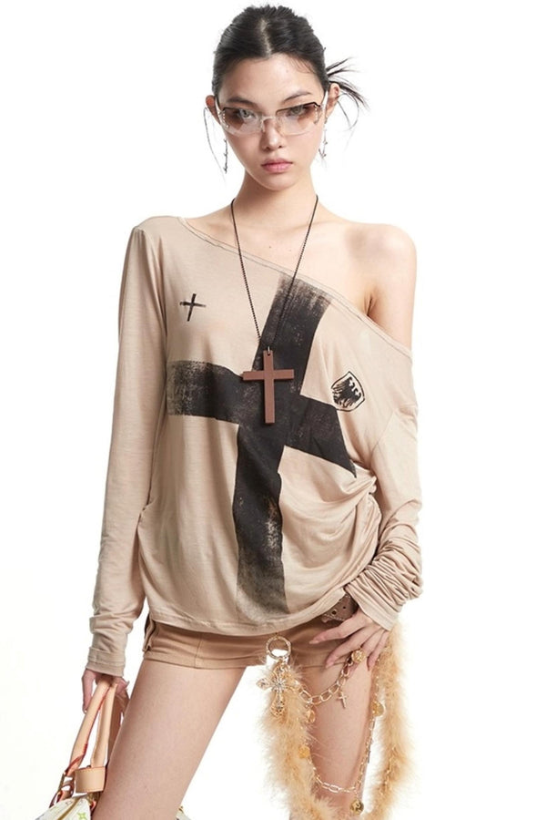 Cross Print Long Sleeve T-Shirt