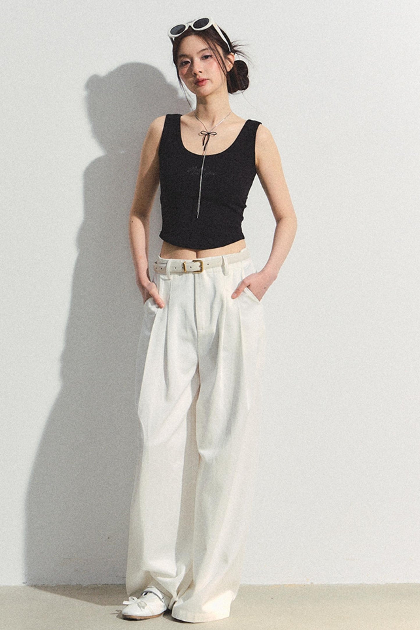 White Tencel Wide-Leg Trousers