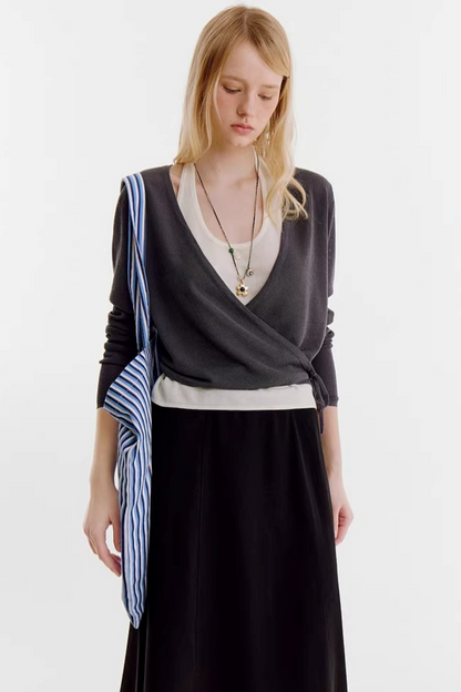 Color-Blocked Lace-Up Knit Top