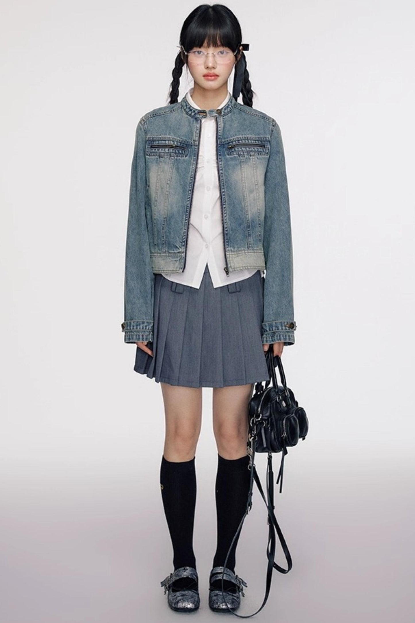 Vintage Distressed Cropped Denim Jacket