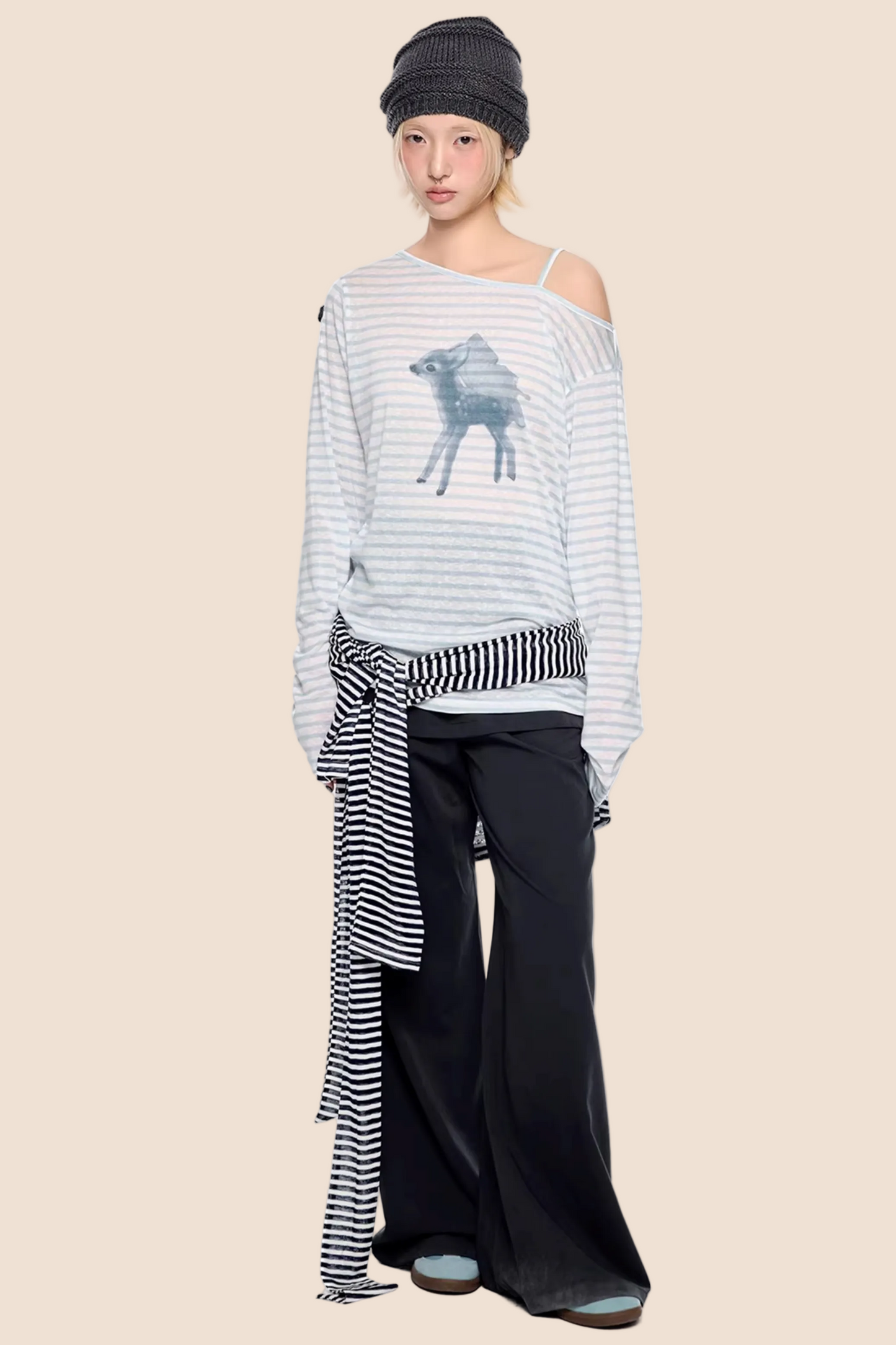 Off-Shoulder Deer Print Blouse