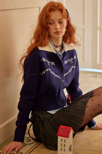 Color-Blocked Embroidered Cardigan