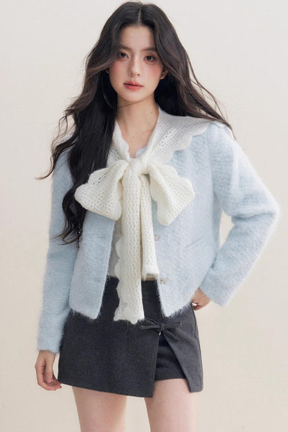 Bow Woolen Hem Skirt