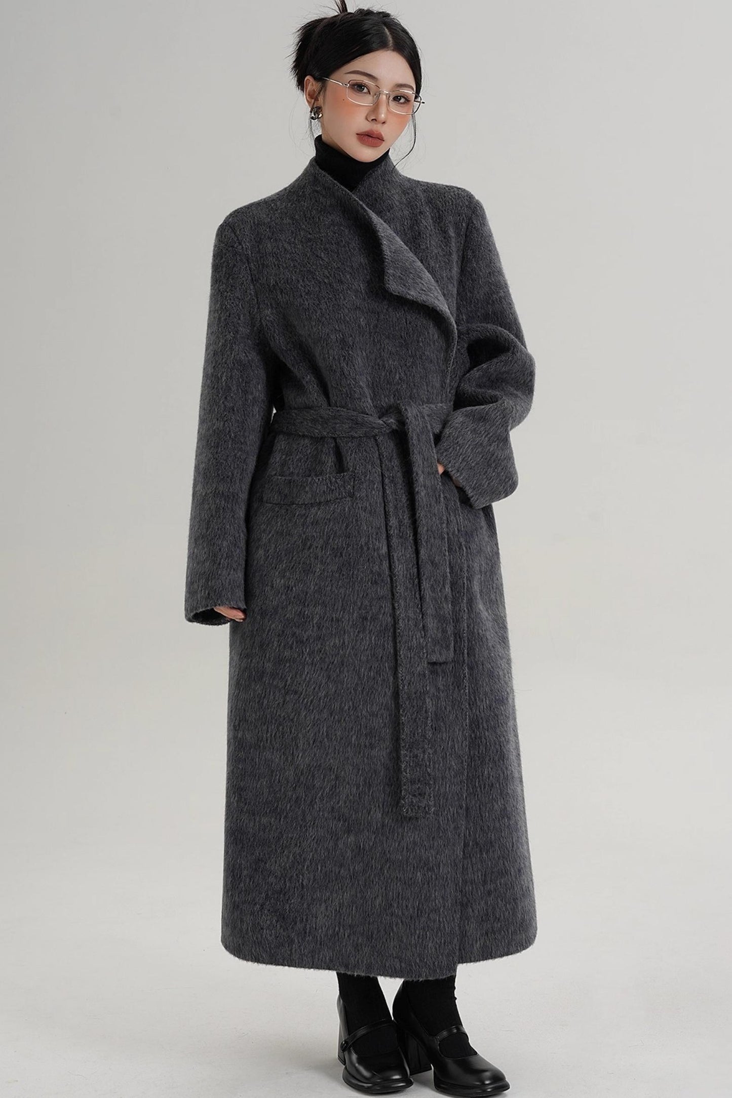 Elegant Gray-Blue Wool Coat