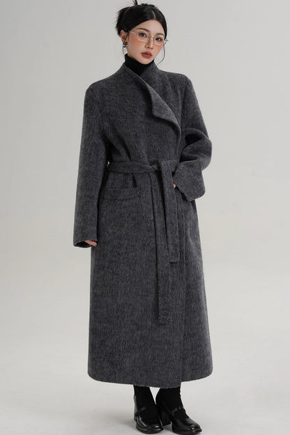 Elegant Gray-Blue Wool Coat