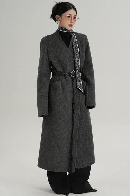 V-Neck Wool Trench Coat
