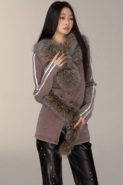 V-Neck Pinstripe Mid-Length Coat Set-Up