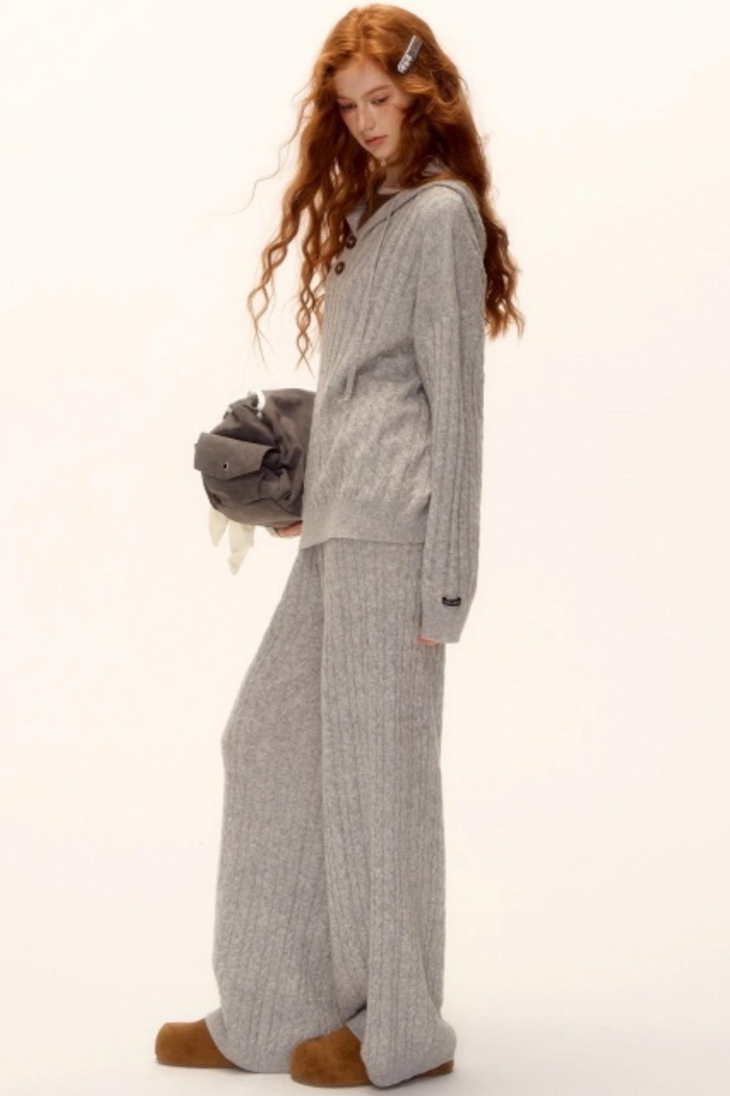 Wool Blend Hooded Knit Set-Up