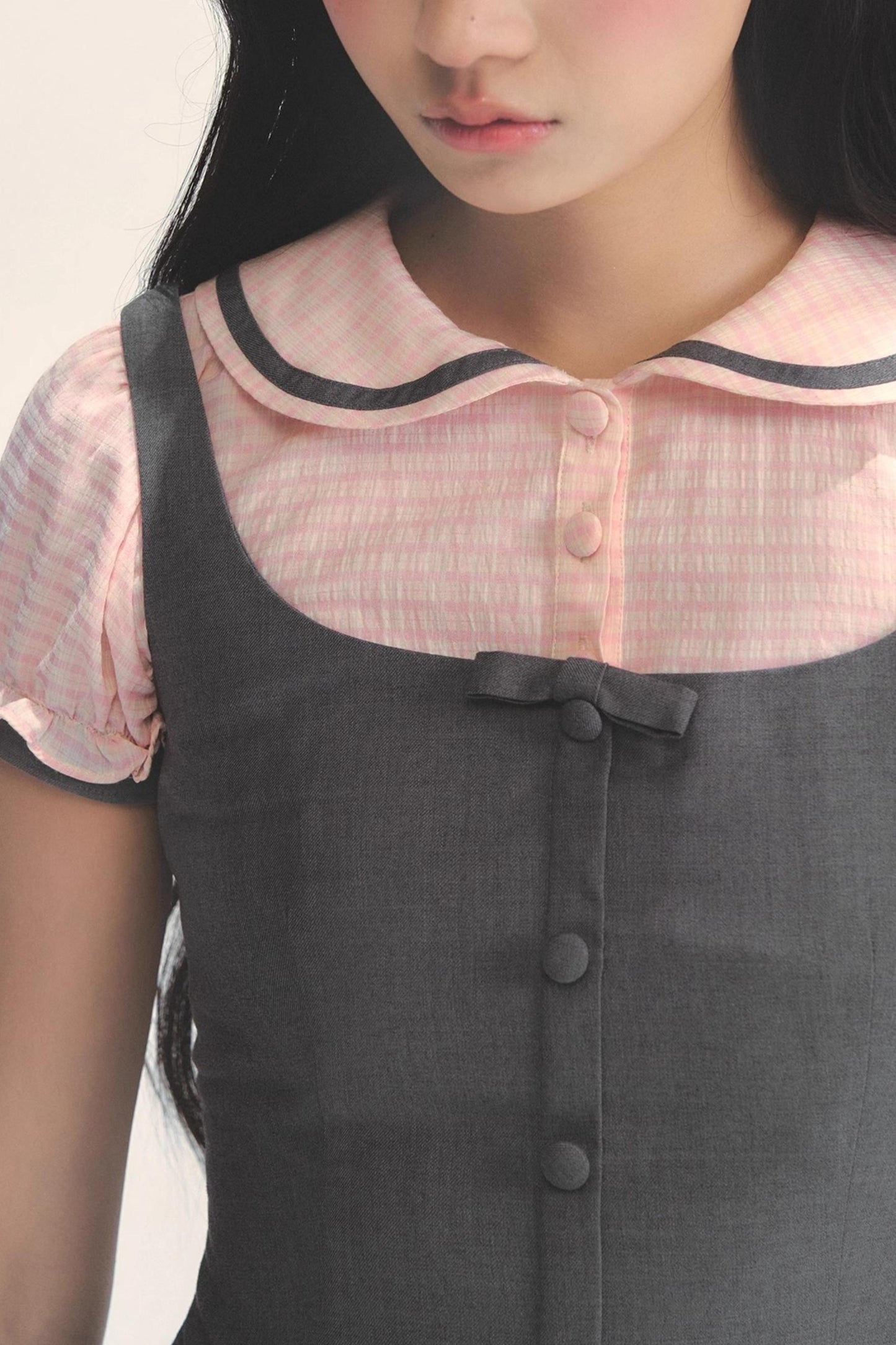College Style Gray Pink Check Dress