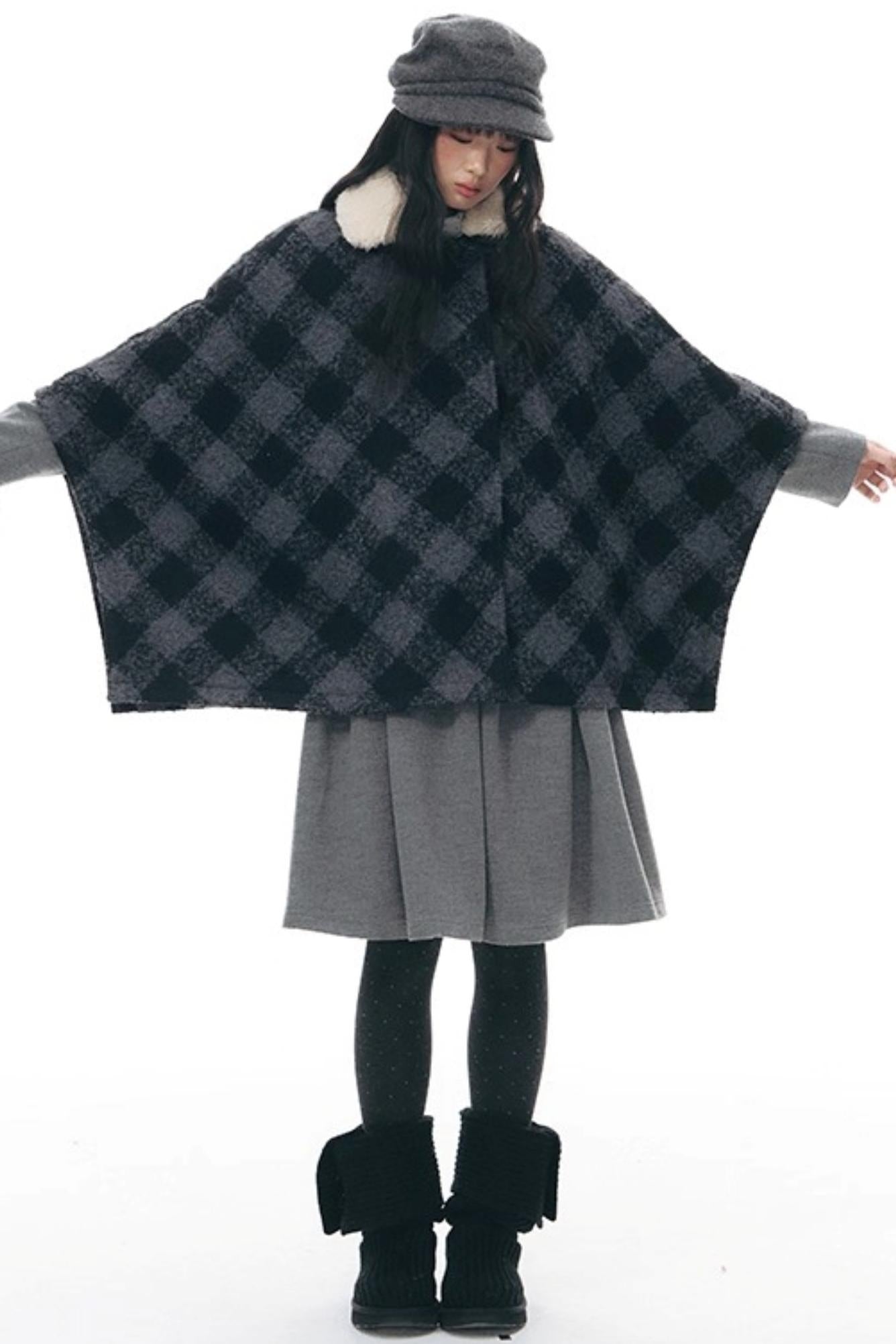 Plaid Cape Winter Coat