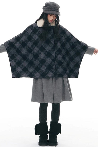 Plaid Cape Winter Coat