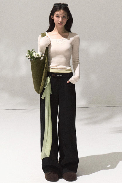 Skin Lace Wool Knit Sleeve Sweater Top