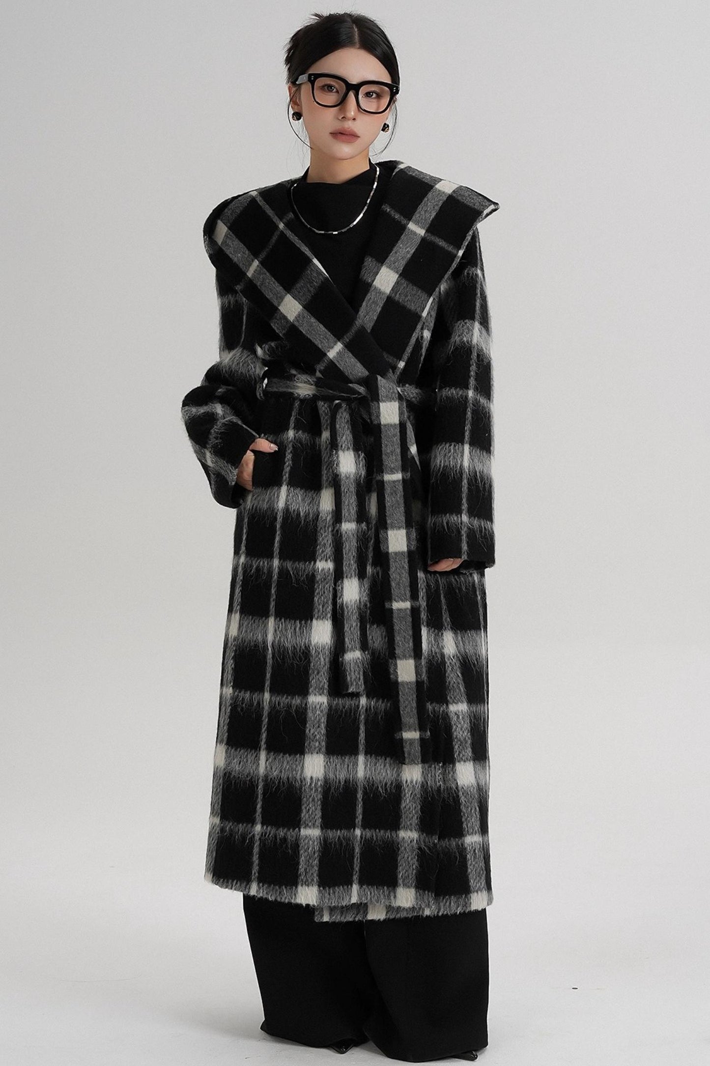 Plaid Alpaca Wool Coat