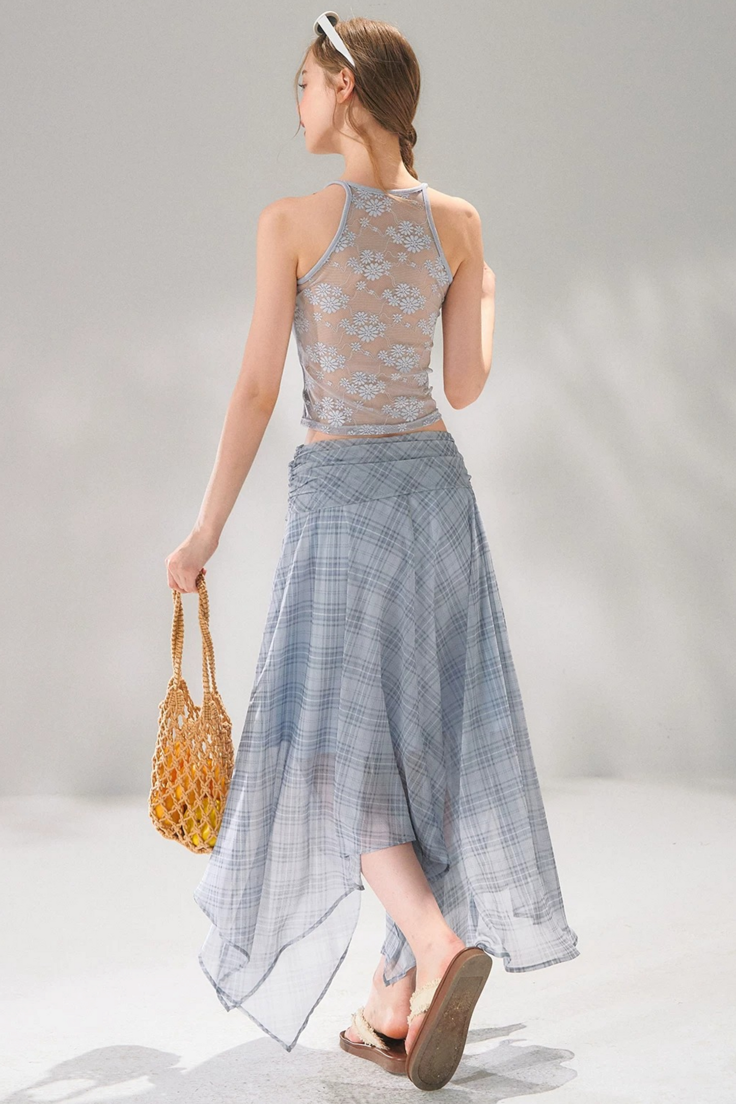 Completo a Due Pezzi Retro a Quadri in Chiffon