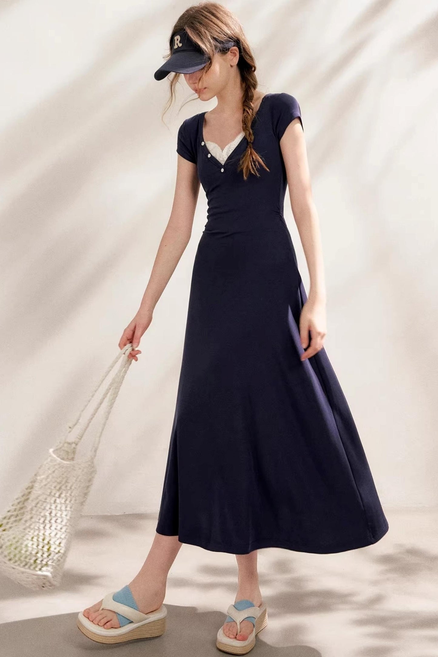 Slim Lace V-Neck A-Line Dress